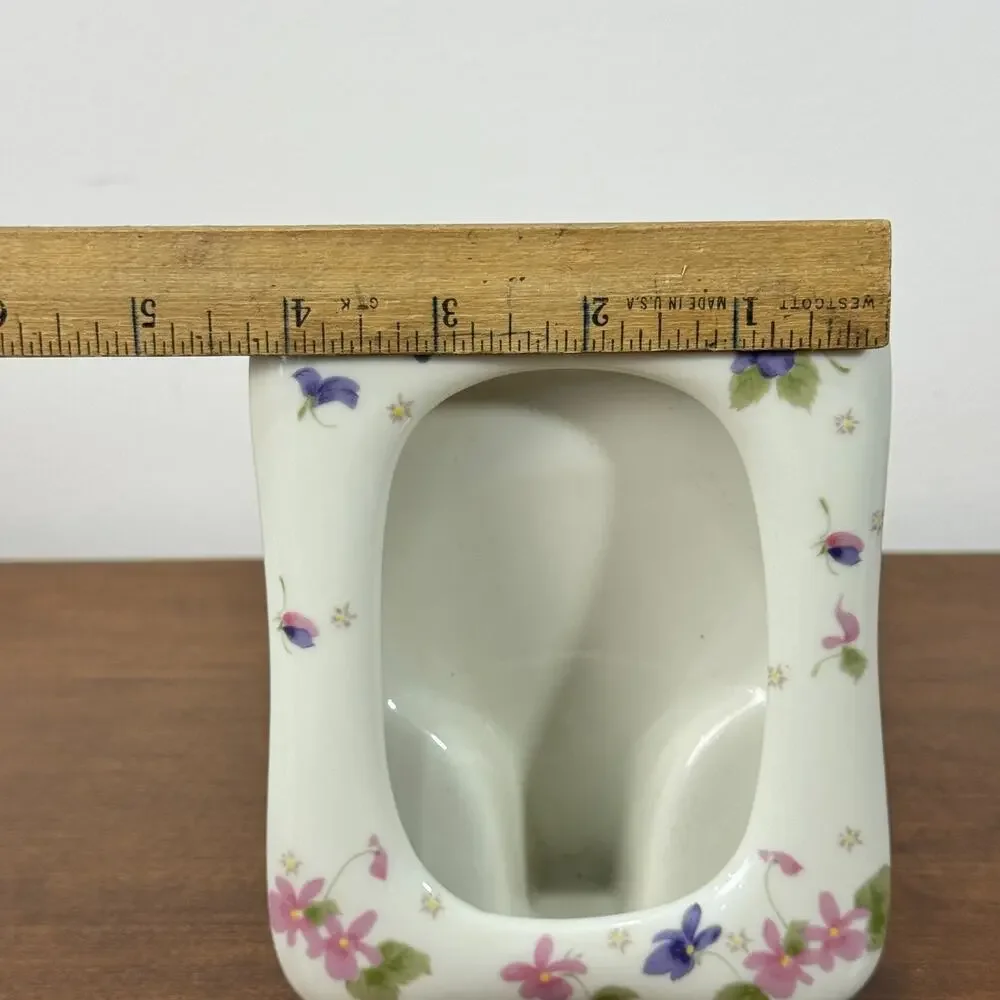 Vintage Small Picture Frame White With Pink Flowers Japan Fred Roberts Pocket